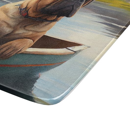 Bullmastiff auf einem Paddel: Ein Landschaftliches Schneidebrett (Ecke)