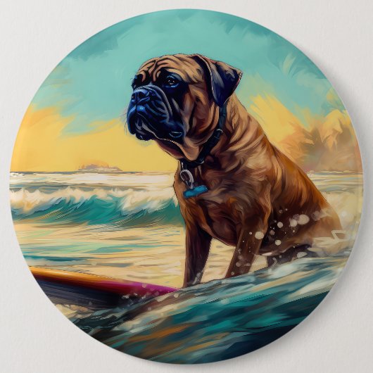 Bullmastiff Beach Surf Malerei Button (Vorderseite)