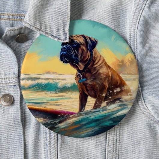 Bullmastiff Beach Surf Malerei Button (Beispiel)