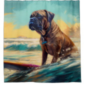 Bullmastiff Beach Surf Malerei Duschvorhang (Vorderseite)