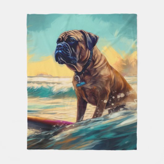 Bullmastiff Beach Surf Malerei Fleecedecke (Vorderseite)
