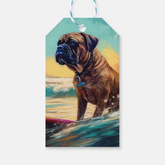 Bullmastiff Beach Surf Malerei Geschenkanhänger (Rückseite)