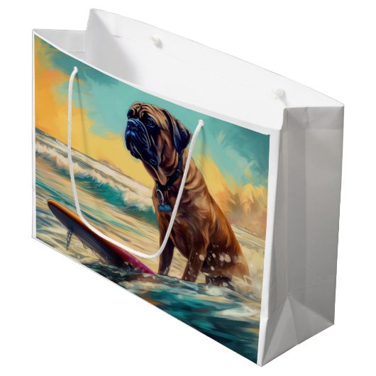 Bullmastiff Beach Surf Malerei Große Geschenktüte (Vorderseite Schrägansicht)