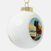 Bullmastiff Beach Surf Malerei Keramik Kugel-Ornament (Links)