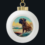 Bullmastiff Beach Surf Malerei Keramik Kugel-Ornament<br><div class="desc">Tauchen Sie ein in die spielerische Welt des Kaninchen-Abenteuers mit diesem faszinierenden Bild. Ein gepflegter Hund geht zu den Wellen und reitet geschickt auf einem sonnengeküssten Strand. Das lebendige Kunstwerk vereint wunderbar das Wesentliche der Erregung am Strand, während der Hund furchtlos auf den Wellen reitet und den Geist von Spaß...</div>