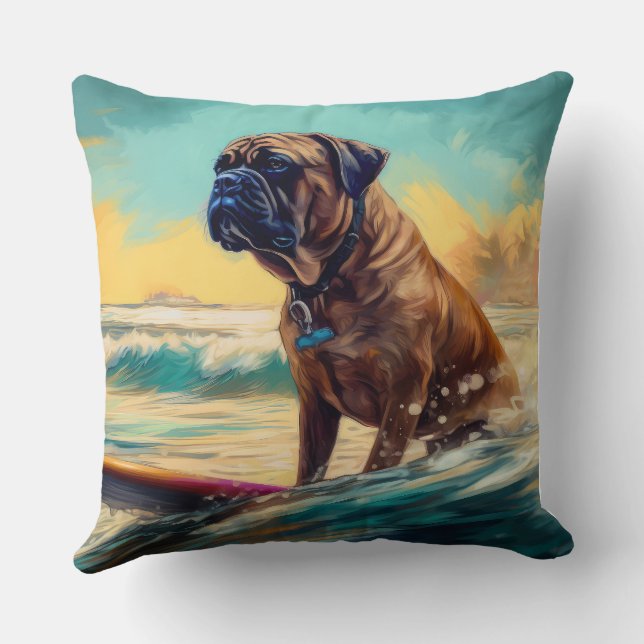 Bullmastiff Beach Surf Malerei Kissen (Rückseite)
