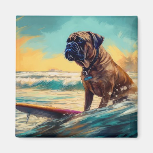 Bullmastiff Beach Surf Malerei Magnet (Vorne)