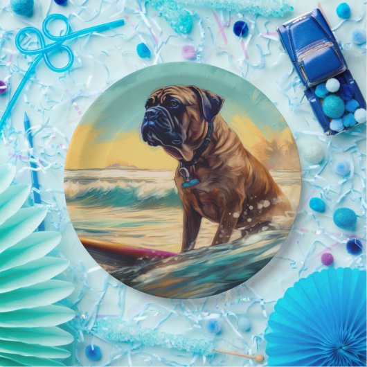 Bullmastiff Beach Surf Malerei Pappteller (Party)