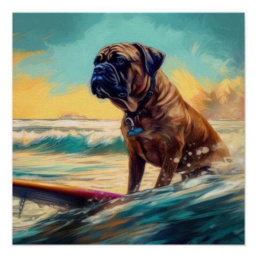 Bullmastiff Beach Surf Malerei Poster (Vorderseite)