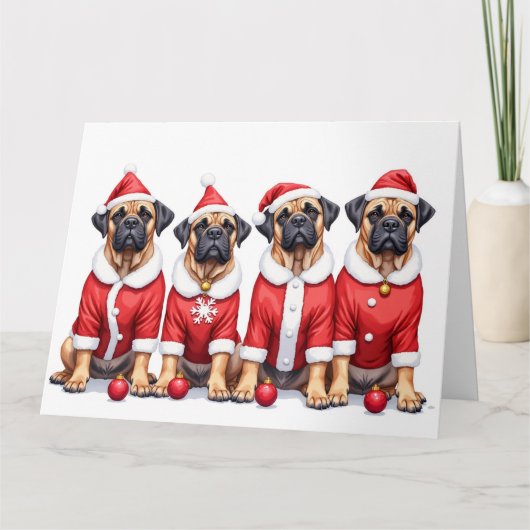 Bullmastiff Christmas Dress Santa Hat Karte (Vorderseite)