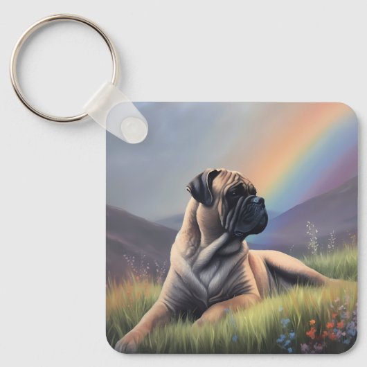 Bullmastiff Dog Individuelle Name Rainbow Art Memo Schlüsselanhänger (Vorderseite)
