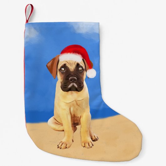 Bullmastiff Dog On Beach Weihnachtshut Kleiner Weihnachtsstrumpf (Vorderseite)