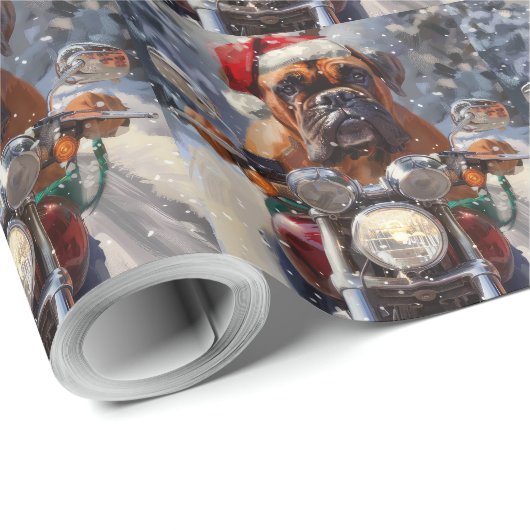 Bullmastiff Dog Riding Motorrad Weihnachten Geschenkpapier (Rolleneckpunkt)