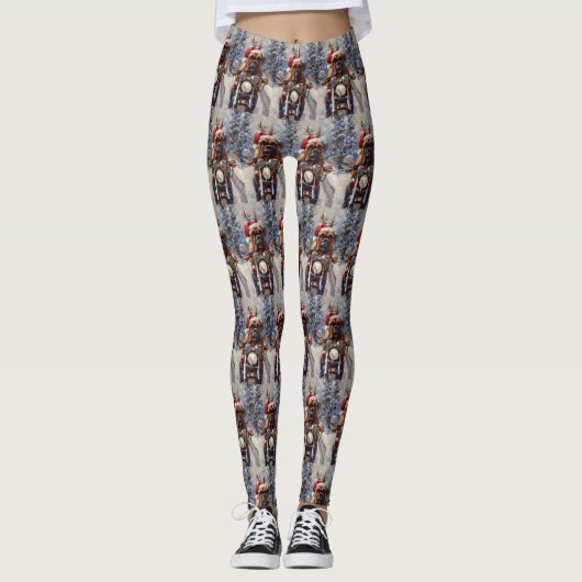 Bullmastiff Dog Riding Motorrad Weihnachten Leggings (Vorderseite)