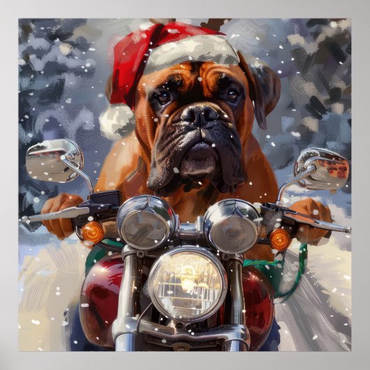 Bullmastiff Dog Riding Motorrad Weihnachten Poster (Vorne)