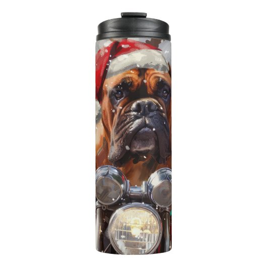 Bullmastiff Dog Riding Motorrad Weihnachten Thermosbecher (Vorderseite)