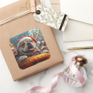 Bullmastiff Dog Roller Untersetzer Weihnachten Quadratischer Aufkleber