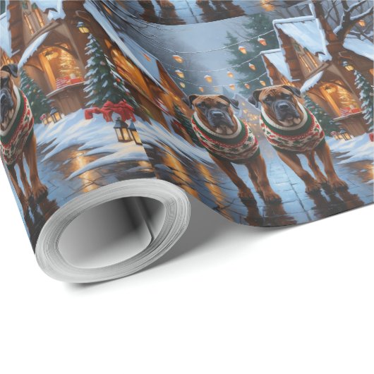 Bullmastiff Dogs Christmas Snow Holiday  Geschenkpapier (Rolleneckpunkt)