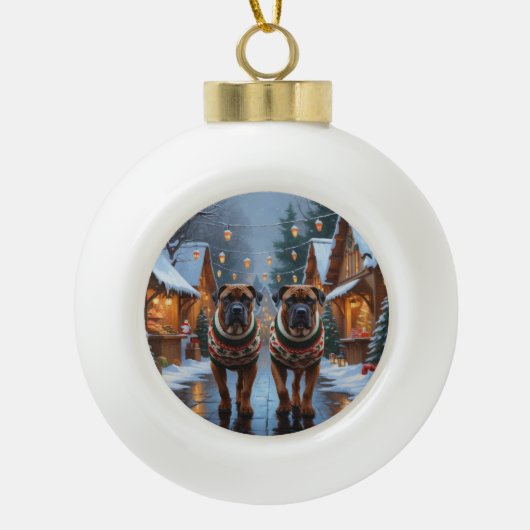 Bullmastiff Dogs Christmas Snow Holiday Keramik Kugel-Ornament (Vorderseite)