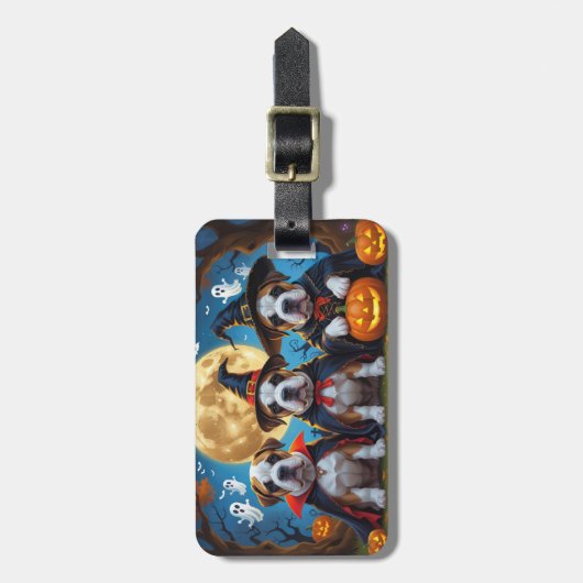 Bullmastiff Dogs Pumpkin Halloween Funny Gepäckanhänger (Vorderseite vertikal)