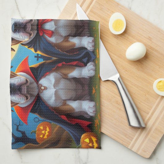 Bullmastiff Dogs Pumpkin Halloween Funny Geschirrtuch (Viertel Falte)