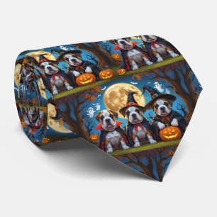 Bullmastiff Dogs Pumpkin Halloween Funny Krawatte