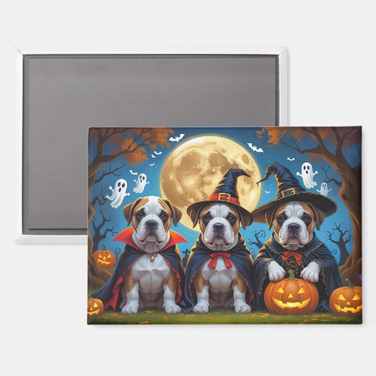 Bullmastiff Dogs Pumpkin Halloween Funny Magnet (Vorderseite/Rückseite)