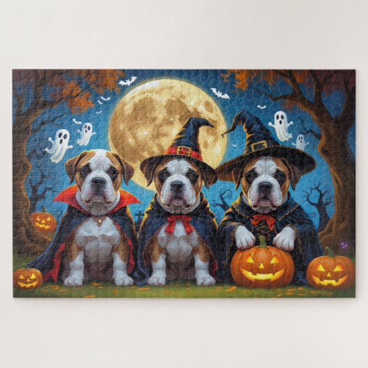 Bullmastiff Dogs Pumpkin Halloween Funny Puzzle (Horizontal)