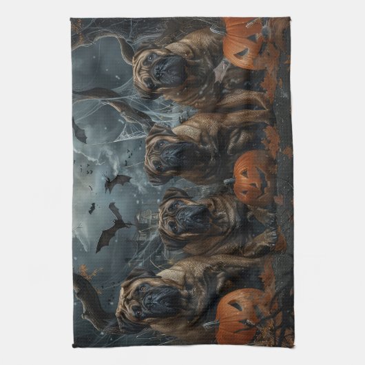Bullmastiff Halloween Night Doggge Delikatesse Geschirrtuch (Vertikal)