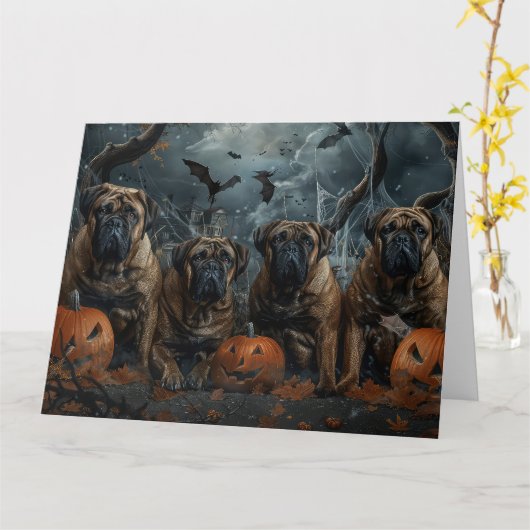 Bullmastiff Halloween Night Doggge Delikatesse Karte (Gelbe Blume)