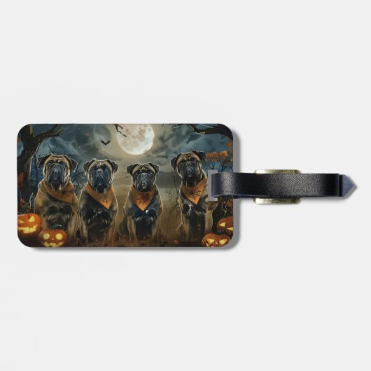 Bullmastiff Halloween Spooky Gepäckanhänger (Rückseite horizontal)
