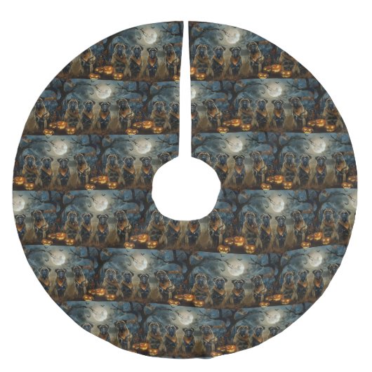 Bullmastiff Halloween Spooky Polyester Weihnachtsbaumdecke (Vorderseite)
