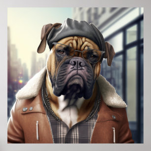 Bullmastiff Hipster Doster Poster
