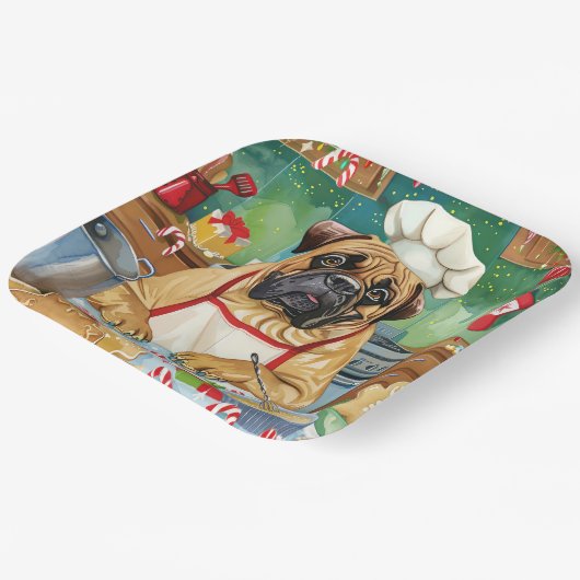 Bullmastiff Holiday Baking: Festliche Weihnachten Pappteller (Gewinkelt)