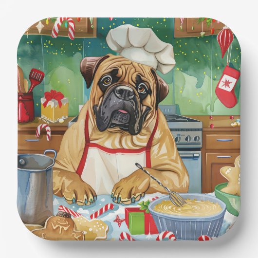Bullmastiff Holiday Baking: Festliche Weihnachten Pappteller (Vorderseite)