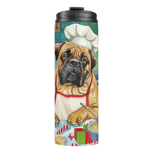 Bullmastiff Holiday Baking: Festliche Weihnachten Thermosbecher (Vorderseite)