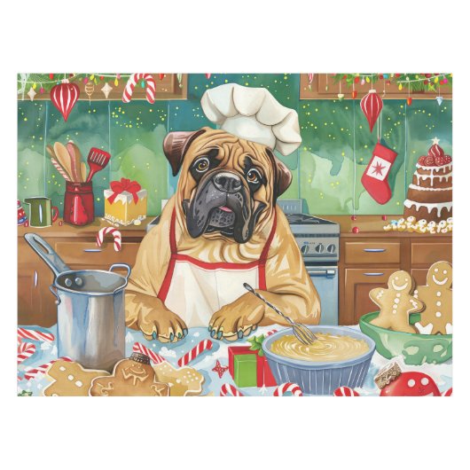 Bullmastiff Holiday Baking: Festliche Weihnachten Tischdecke (Vorderseite (Horizontal))