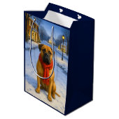 Bullmastiff Holiday Card Mittlere Geschenktüte (Rückseite Schrägansicht)