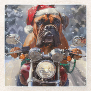 Bullmastiff-Hund fährt Motorrad Weihnachten Glasuntersetzer