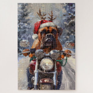 Bullmastiff-Hund fährt Motorrad Weihnachten Puzzle