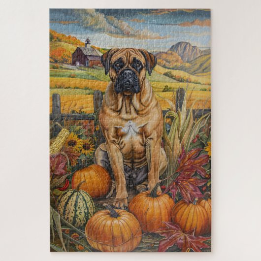 Bullmastiff Hund Herbsternte Erntedank Puzzle (Vertikal)