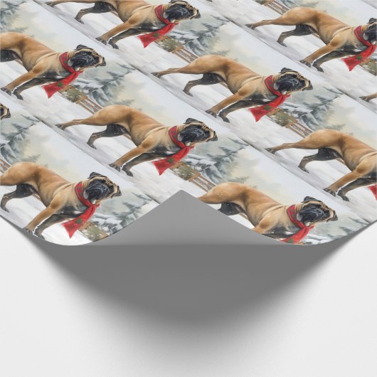 Bullmastiff Hund im Schnee Weihnachten Geschenkpapier (Ecke)