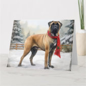 Bullmastiff Hund im Schnee Weihnachten Karte (Vorderseite)