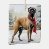 Bullmastiff Hund im Schnee Weihnachten Keramikornament (Rechts)