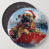 Bullmastiff Hund in Sledge Let it Schnee Weihnacht Button (Vorne & Hinten)