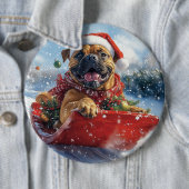 Bullmastiff Hund in Sledge Let it Schnee Weihnacht Button (Beispiel)