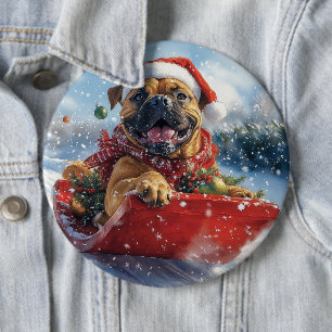 Bullmastiff Hund in Sledge Let it Schnee Weihnacht Button
