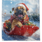 Bullmastiff Hund in Sledge Let it Schnee Weihnacht Duschvorhang (Vorderseite)