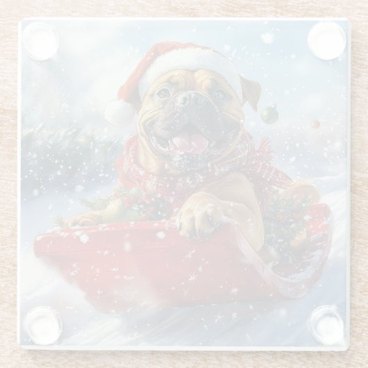 Bullmastiff Hund in Sledge Let it Schnee Weihnacht Glasuntersetzer (Rückseite)