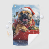 Bullmastiff Hund in Sledge Let it Schnee Weihnacht Golfhandtuch (Insitu)